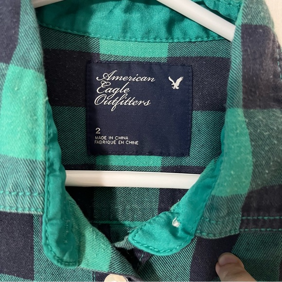 American Eagle gingham plaid green flannel - Picture 2 of 3